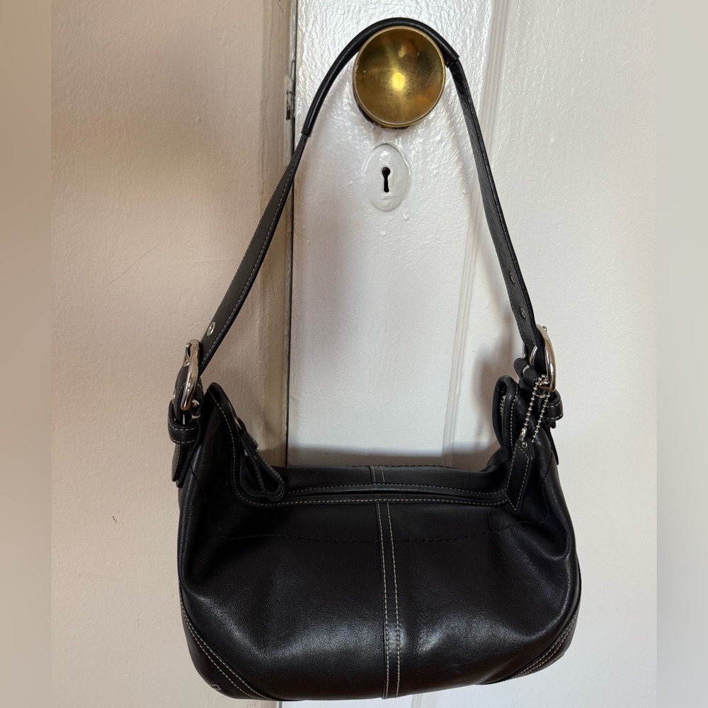 Elegant Black Leather Coach Hobo Shoulder Bag
